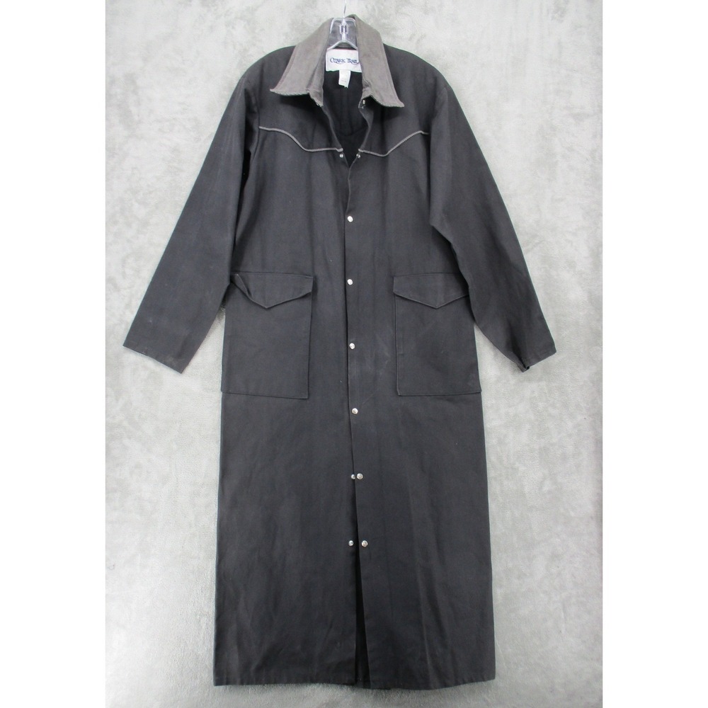 Vintage Ozark Trail Coat Mens Medium Duster Western Cowboy‎ Canvas Oilskin Black
